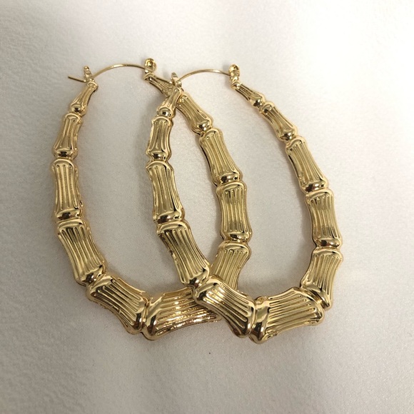 Jewelry | 14k Gold Filled Oval Bamboo Hoop Earrings | Poshmark